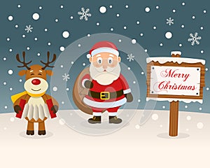 Christmas Sign - Reindeer & Santa Claus