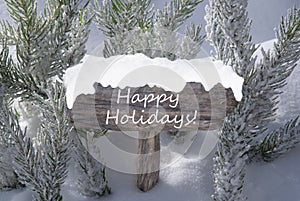 Christmas Sign Snow Fir Tree Branch Text Happy Holidays
