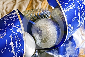 Christmas silve rand blue background