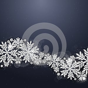 Christmas silver glittering snowflakes background