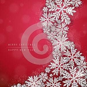 Christmas silver glittering snowflakes background