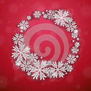 Christmas silver glittering snowflakes background