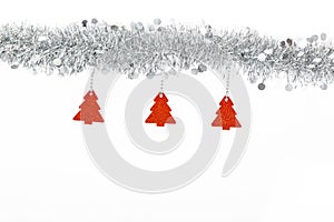 Christmas silver grey garland photo with red trees paper