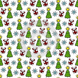 Christmas sketch vector seamless pattern. Merry Christmas background.