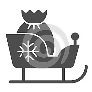 Christmas sleigh with gifts solid icon. Santa sledge vector illustration isolated on white. Sleigh with santa bag glyph