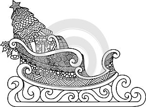 Line art design of Christmas Sleigh for coloring book, coloring page or print on stuffs. Vector illustration photo