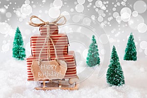 Christmas Sleigh On White Background, Happy Birthday