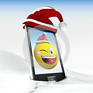 christmas smiley on generic mobile phone 3d illustrated