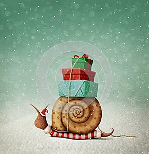 Christmas Snail and gifts. photo