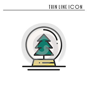 Christmas snow ball thin line icon. Christmas tree spruce fir. New Year celebration decorated pictogram. Xmas winter