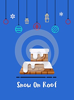 Christmas snow capped on roof icon with christmas ornament elements hanging