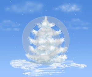 Christmas snow cloud dream tree on blue