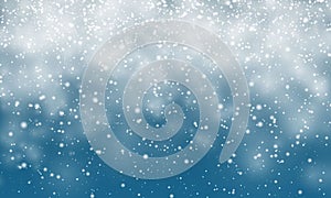 Christmas snow. Falling snowflakes on blue background. Snowfall. Vector illustration