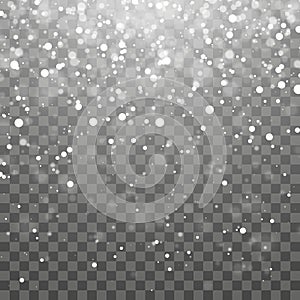 Christmas snow. Falling snowflakes on dark background. Snowflake transparent decoration effect. Xmas snow flake pattern. Magic