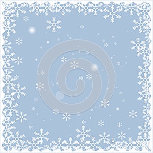 Christmas snow frame isolated on blue background. Eps 10. Vector illustration.