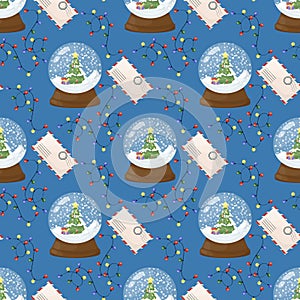 Christmas snow globe crystal seamless pattern winter holiday gift wrap background vector illustration.