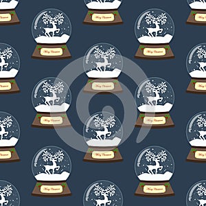 Christmas snow globe with deer seamless pattern