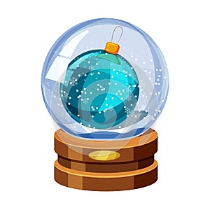 Christmas Snow globe with the falling snow, with christmas ball, cartoon, vector, illustration