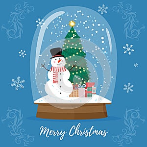 Christmas Snow globe with falling snow and christmas tree, vector illustration.