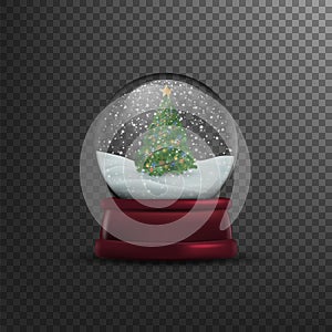 Christmas snow globe isolated on transparent background. Vector illustration