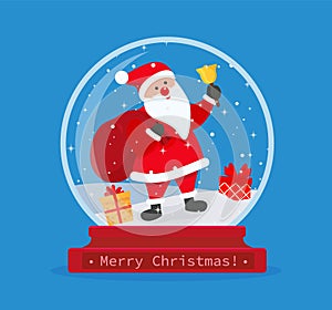 Christmas snow globe with santa claus inside. Merry Christmas. Celebrating new year and christmas. Vector illustration in flat