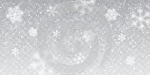 Christmas snow. Heavy snowfall. Falling snowflakes on transparent background. White snowflakes flying in the air. Vector