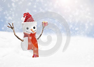 Christmas snow man with gift