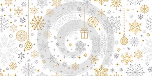 Christmas snow winter seamless pattern. Holiday icons and noel decor. Beautiful lacy crystal xmas background