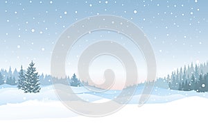 Christmas snowfall background. Snow winter landscape. Merry Christmas skyline.