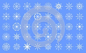 Christmas snowflake crystals, frosted snow shapes, blizzard ice snowflakes. Winter holidays iced crystal decoration vector symbols