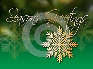 Christmas snowflake gold ornament with Season`s Greetings message