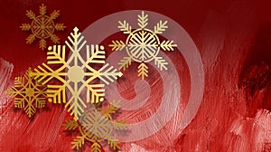 Christmas snowflake gold ornaments on red background