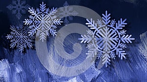 Christmas snowflake ornaments on blue brushstroke background