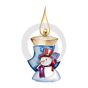 Christmas snowman with a candle with clipping path on the white background, Christmas themes, generative AI