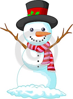 Christmas Snowman cartoon wearing a Hat and red scarf