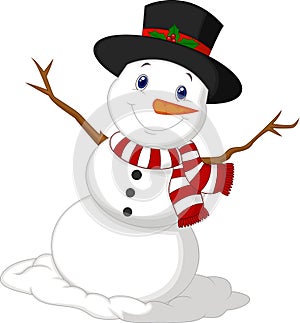 Christmas Snowman cartoon wearing a Hat and red scarf