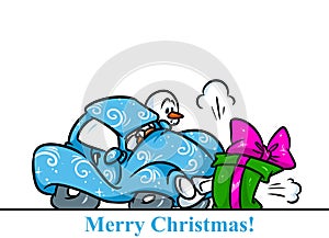 Christmas snowman character car accident gift cartoon photo