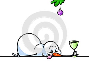 Christmas snowman character drunken holiday cartoon