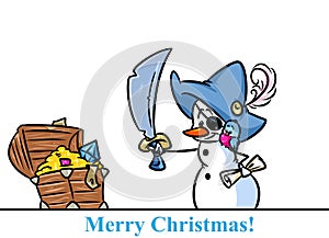 Christmas snowman character Pirate Treasure Chest cartoon