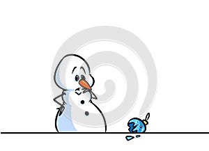 Christmas snowman character sadness broken ball cartoon