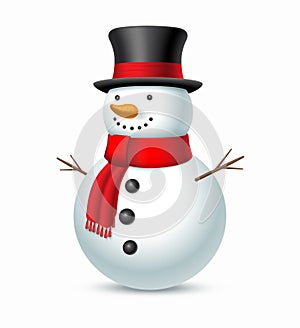 Christmas snowman with hat and scarf. Vector