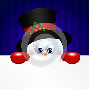 Christmas snowman holding blank over blue background