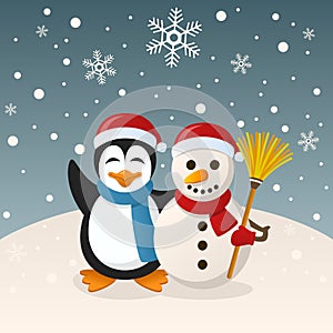 Christmas Snowman and Penguin photo