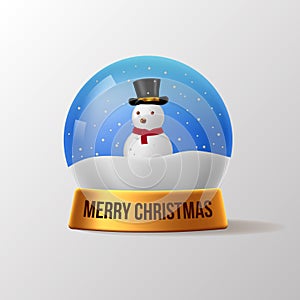 The christmas snowman snow globe 3D realistic elegant for festive decoration with golden color and detailed shiny