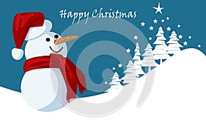 Christmas Snowman and snowy trees Background vector illustration