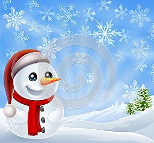 Christmas Snowman in Winter Scene