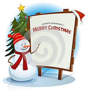 Christmas Snowman And Wood Sign Background