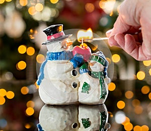 Christmas snowmen candle at xmas