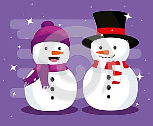Christmas snowmen with hat and scarf to celebrate