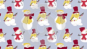 Christmas snowmen in hats and scarves animation Loop Background.